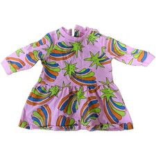 Girls Pink A-Line Short Dress Long Sleeve Crew Neck Colorful Star Print