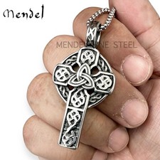 Juego de collar colgante de acero inoxidable con nudo de cruz de trinidad celta irlandesa Mendel para hombre