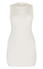Pretty Little Thing Cream Basic Knitted Bodycon Dress In Size S NWT