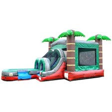 Commercial Inflatable Tropical Red Bounce House Water Slide Combo With Blower