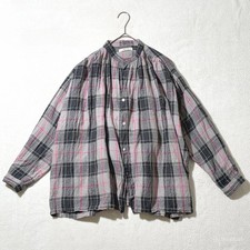 Blusa ICHI Antigüedades Lino Cuello Banda Estampado a Cuadros Excelente Estado
