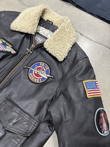 Wilsons 100% Leather Bomber Flight Top Gun Aviator Jacket Kids Sz Sm Shearling - Picture 8 of 18