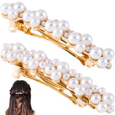 OIIKI 2PCS Pearl Rhinestones Hair Snap Clips for Wedding, Elegant Pearl Cryst...