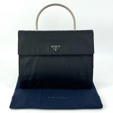 PRADA Hand Bag Tessuto Nylon Metallic Top Handle Black  Triangle Made In ITALY