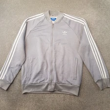 Adidas Mens Track Jacket Large Grey Firebird Originals SST Trefoil Zip Up Top