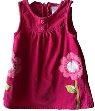 Gymboree Corduroy Jumper Dress Thin Wale Pink Floral Appliqu s Sz 12-18 Months