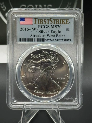 2015-(W) Silver Eagle PCGS MS70 American Flag First Strike Label West Point .999