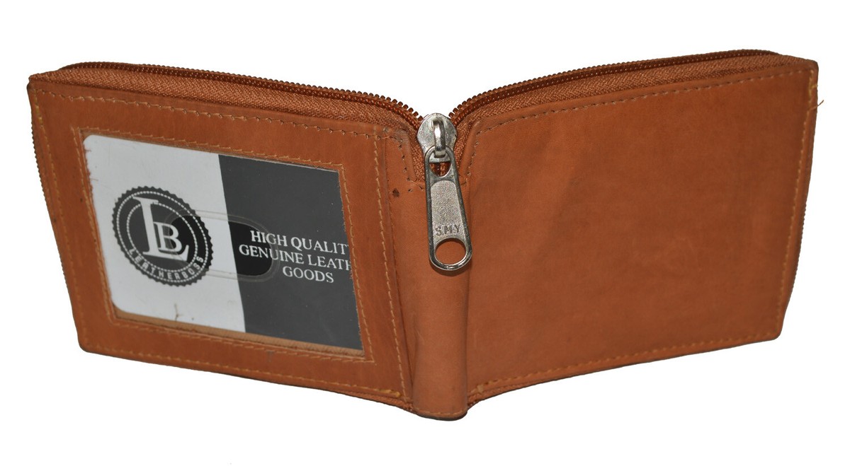 Leatherboss Genuine Leather Hipster Zipper Credit Card Holder Wallet - Brown Men's Bifold 7 thumbnail image