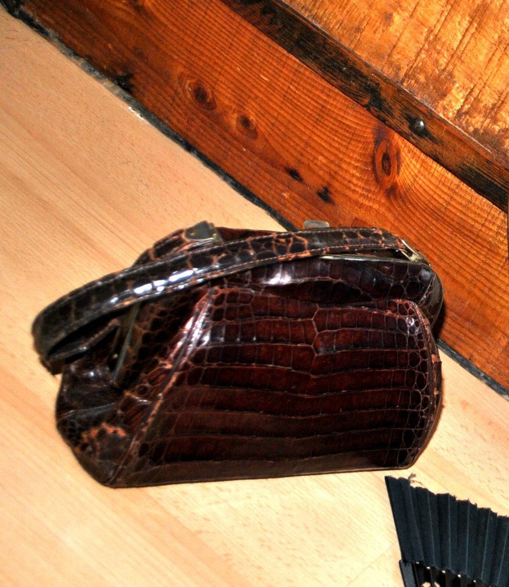 Sac à Main Vintage En Crocodile Caiman Véritable - Argentine Années 1970 - Occasion