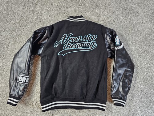 Dream Varsity Letterman Black Bomber Jacket Men Sz M Never Stop Dreaming - Picture 13 of 17