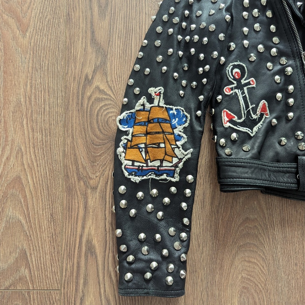 Zara Studded Leather Women's Motorcycle Biker Jacket With Sailor