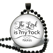 Psalm 18:2 The Lord Is My Rock Glass Top Necklace Handmade Religious Jewelry