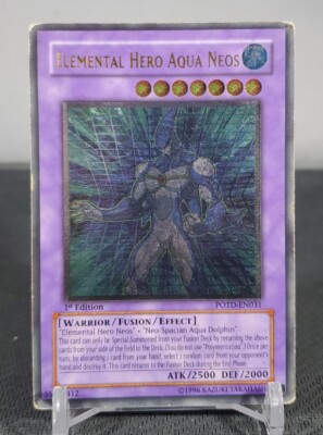 Yugioh Ultimate Rare Elemental Hero Aqua Neos POTD-EN031, 1st Edition, Damaged