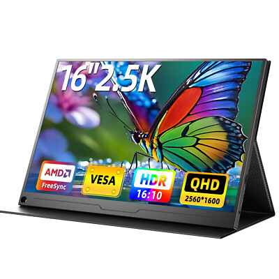 16'' 2K Portable Monitor IPS LCD Display HDMI USB C Extend Monitor Second Screen
