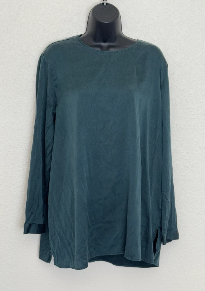 Eileen Fisher Womens Large Silk Top Long Sleeve Stretch Tunic Timeless Holiday - Image 2 of 4