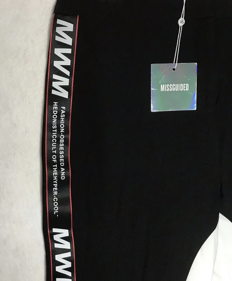Misguided 裤子成人 10 黑色摩托车印花喇叭裤越野自行车全新带标签 — 第 2/4 张图片