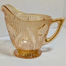 Vintage Jeanette Iris & Herringbone Carnival Glass Iridescent Marigold Creamer