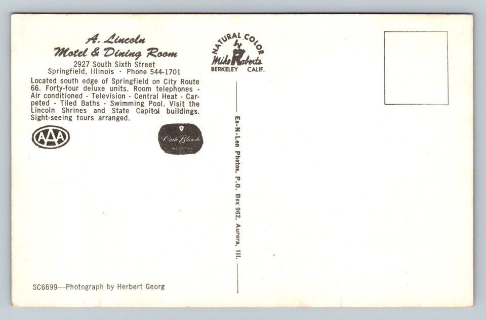 A. Lincoln Motel & Dining Room Classic Cars Springfield IL VINTAGE