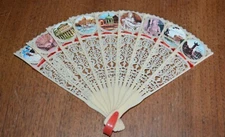 VTG Hand Held Fan Lace Filigree Carved Celluloid 6.75" long Souvenir Italy