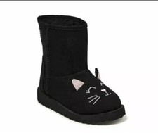 Wonder Nation Infant Girl Boots Black Cat Kitty Size 2 4 Embroidered Glitter