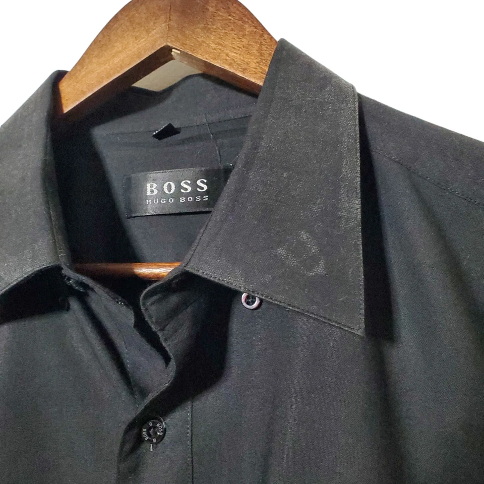Hugo Boss Black Button Up Shirt Neck 18 Size XL Long Sleeve Dress Business Mens - Image 4 of 4