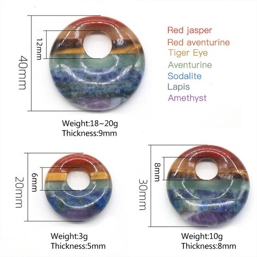 Natural Chakra Crystal Large Hole Donut Pendant Colorful Gemstone Round Circle - Picture 2 of 12