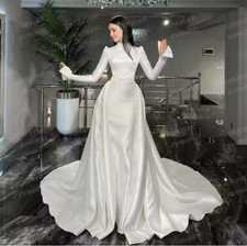 Simple Mermaid Wedding Dresses Muslim Woman's Long Sleeve Formal High Neck Bride