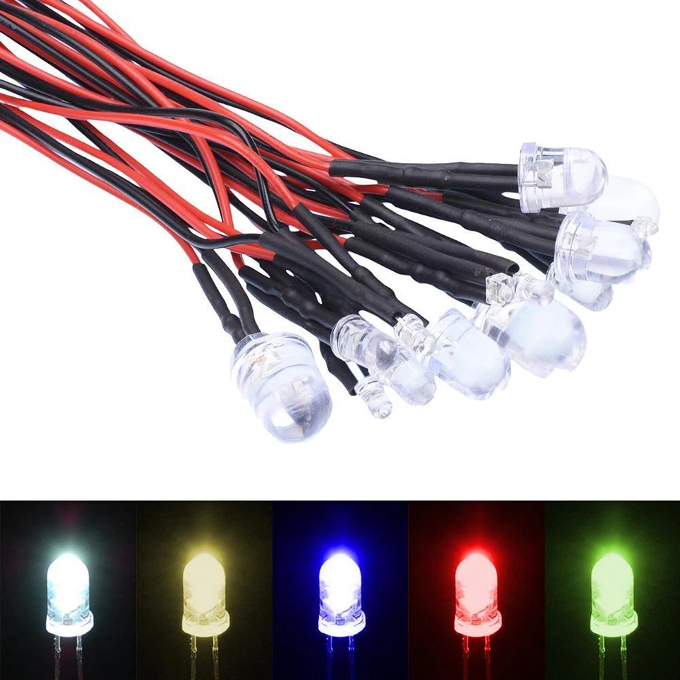 Constant or Flashing 3mm 5mm 10mm Pre Wired Ultra Bright LED 12V