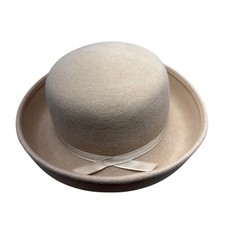 Vintage Women's Beige Sport Felt Bowler Hat One Size 22in Circumference