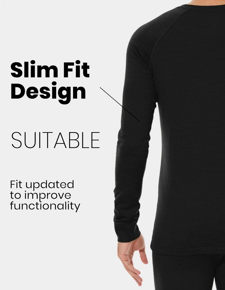 Para hombres 100% Lana Merino Capa Base Top Esquí Invierno Ropa Interior Térmica Camisas Foto 2 de 4