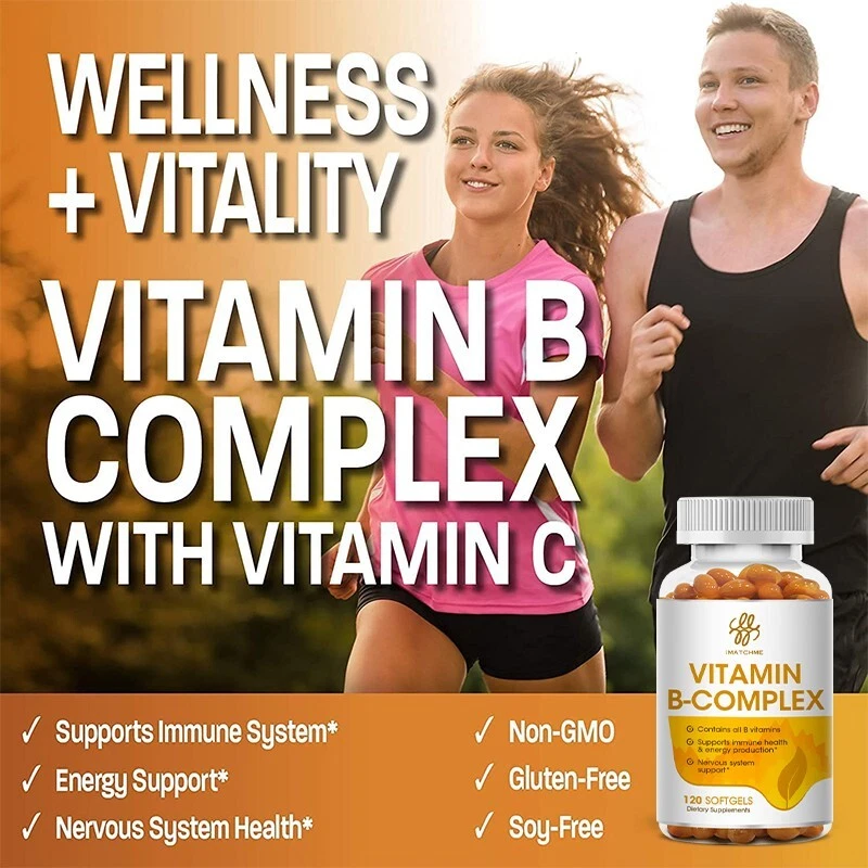 Complejo Vitamínico B 120 Cápsulas B1, B2, B3, B5, B6, B7, B9, B12, Píldoras de Apoyo Inmunológico Foto 2 de 4