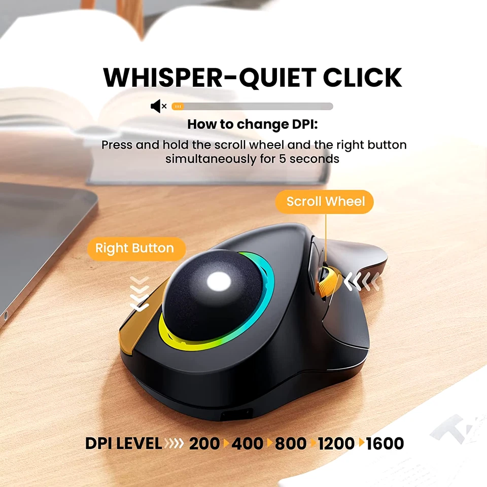 RGB Backlit Wireless Trackball Mouse - Bluetooth, 2.4GHz, USB-C Rechargeable UK - Image 4 of 4