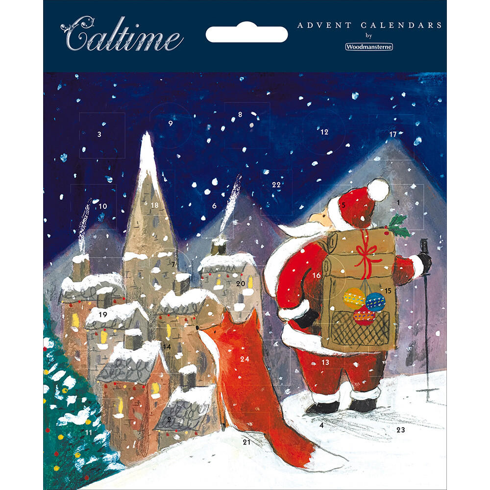 Santa Claus and Fox Traditional Advent Calendar Card - 158mm x 160mm – 24 Doors