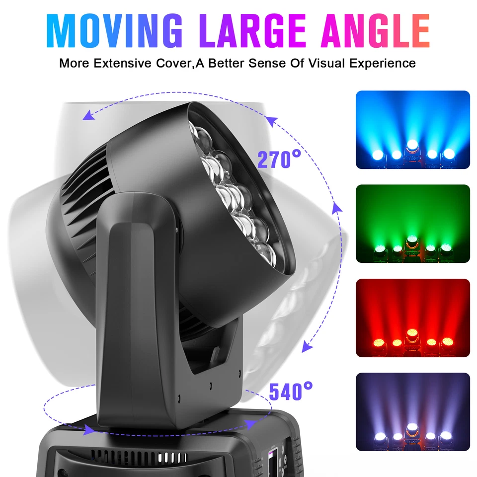 DMX 19x15W RGBW 4-in-1 LED Wash Zoom Moving Head Beam Light DJ Party Stage Light - Image 4 of 4