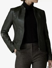 Jaeger Ladies Genuine Leather Jacket, Beautiful Shade Of Dark Green Size 18 Bnwt