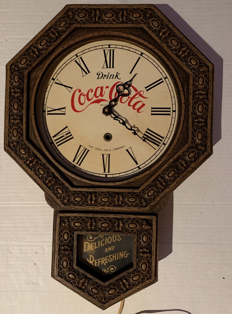 Vintage Plastic Coca-Cola Schoolhouse Pendulum Clock ~Electric
