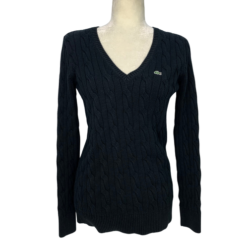 Lacoste V-Neck Cable Knit Sweater Black 