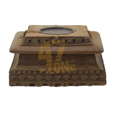 Antique Carved Pillar Candle Holder Brown Indoor Tabletop Home Decor