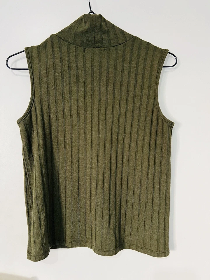 Mujeres Cuello Tortuga Liso Elastizado Sin Mangas Chaleco Bodycon Camiseta Talla S- Ropa Informal Foto 3 de 4