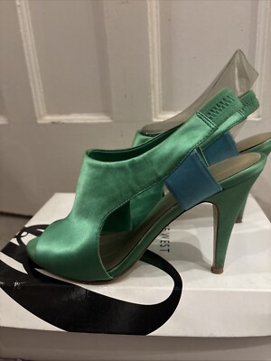 NINE WEST 'HotPic' Ladies Green Satin High Heel Mules Shoes