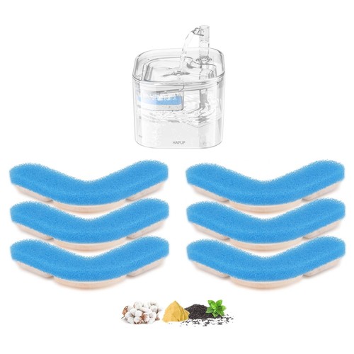 HAPUP Cat Water Fountain Replacement Filters - L-Shaped, 6 Pack, 4-Stage Filtration For Square 2.2L Fountain