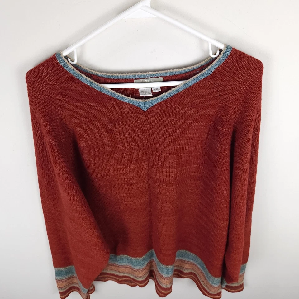 Suéter The Territory Ahead Para Hombres XXL Rojo Azul Rayas Mezcla de Lana Tejido Cuello en V Foto 3 de 4