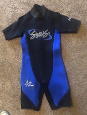 STEARNS WET SUIT Mens Sz M 3/2mm Shorty Black Blue Zipper Diving Snorkel Scuba