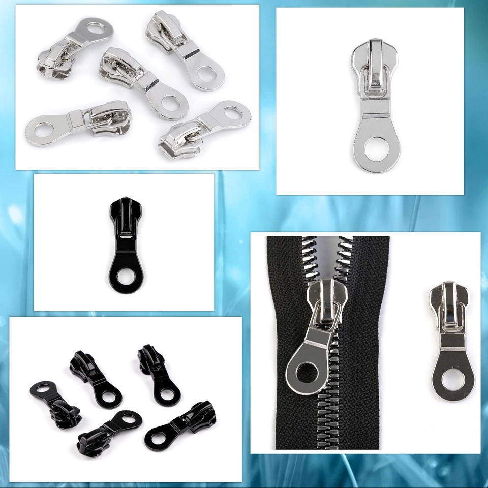 MARKENLOS 2) Schieber Zipper Metall 8 mm silber schwarz Autolock Reißverschluss endlos