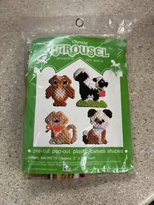 Canvas Carousel Plastic Canvas Kit #509 Animal Magnets Dog Owl Skunk New