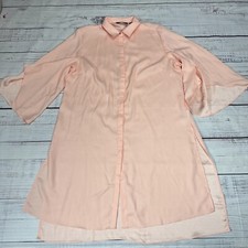H by Halston Women's Pink Tunic Shirt Sheer Bell Sleeve Side Slit Lightweight M
