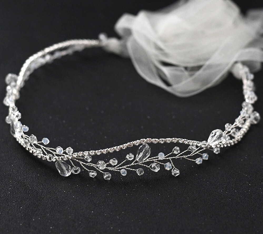 Rosebud Fashion Bridal Belt in Silver/Ivory Style BBR 01 Silver Bridal Belt with Austrian Crystals & Ivory Pearls on  main image 3