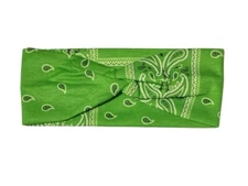 Green Paisley Twisted Knot Cotton Wide Stretch Headband