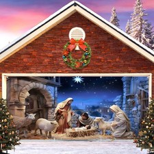 Nativity Christmas Garage Door Cover Decorations Banner Backdrop,Birth of Jes...
