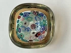 # Vintage Seguso Murano Millefiori Flower Canes Italian Art Glass Amber Rim Bowl